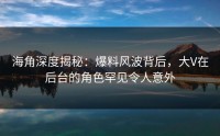 海角深度揭秘：爆料风波背后，大V在后台的角色罕见令人意外