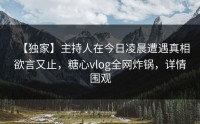 【独家】主持人在今日凌晨遭遇真相欲言又止，糖心vlog全网炸锅，详情围观
