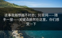 这事我越想越不对劲；91官网——随手一搜——关键点居然在这里。你们感受一下