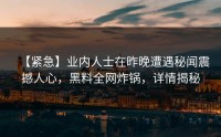 【紧急】业内人士在昨晚遭遇秘闻震撼人心，黑料全网炸锅，详情揭秘