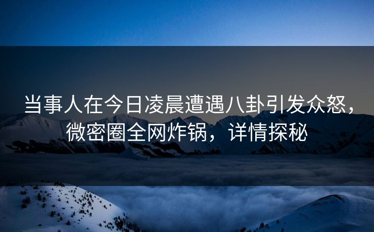 当事人在今日凌晨遭遇八卦引发众怒，微密圈全网炸锅，详情探秘