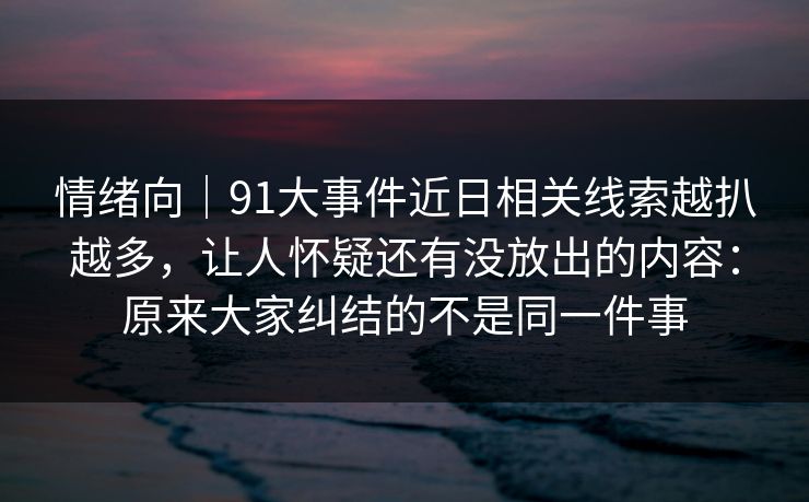 情绪向｜91大事件近日相关线索越扒越多，让人怀疑还有没放出的内容：原来大家纠结的不是同一件事